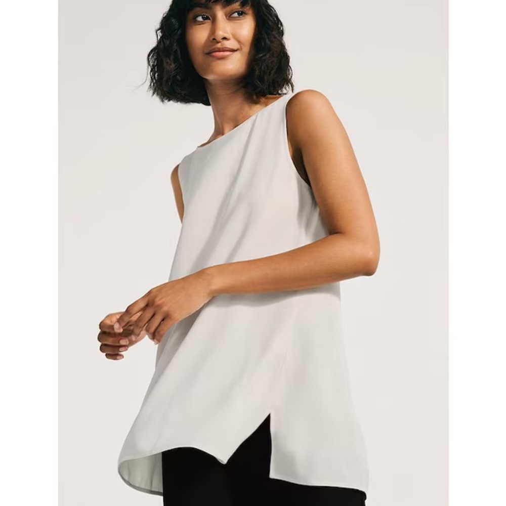 Eileen Fisher Silk Georgette Crepe Boat Neck Sleeveless Tunic